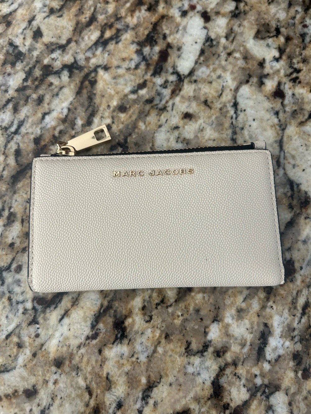 Marc Jacobs Cream Pebbled Zip Wallet with Gold Hardware